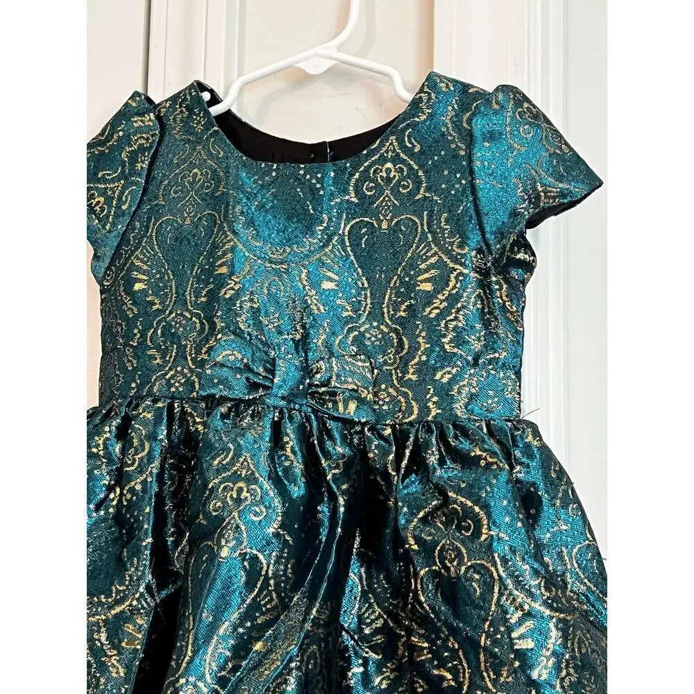 Girls Teal and Gold Party Dress - Picture 2 of 8